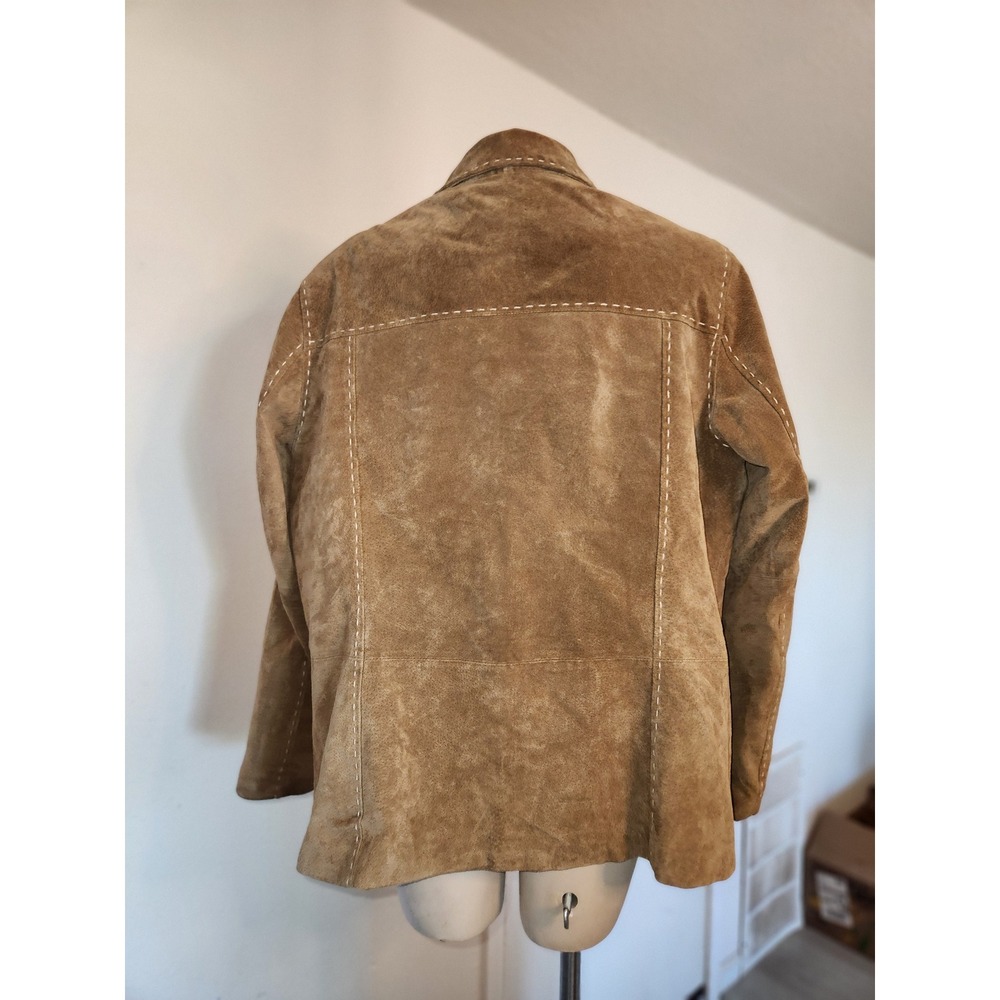 Denim & Co Womens Tan Leather Suede Whipstitch Button Front Jacket XL A2397 - Picture 7 of 8
